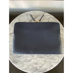 mark and Graham Everyday Italian leather zipper Pouch Case navy blue monogram